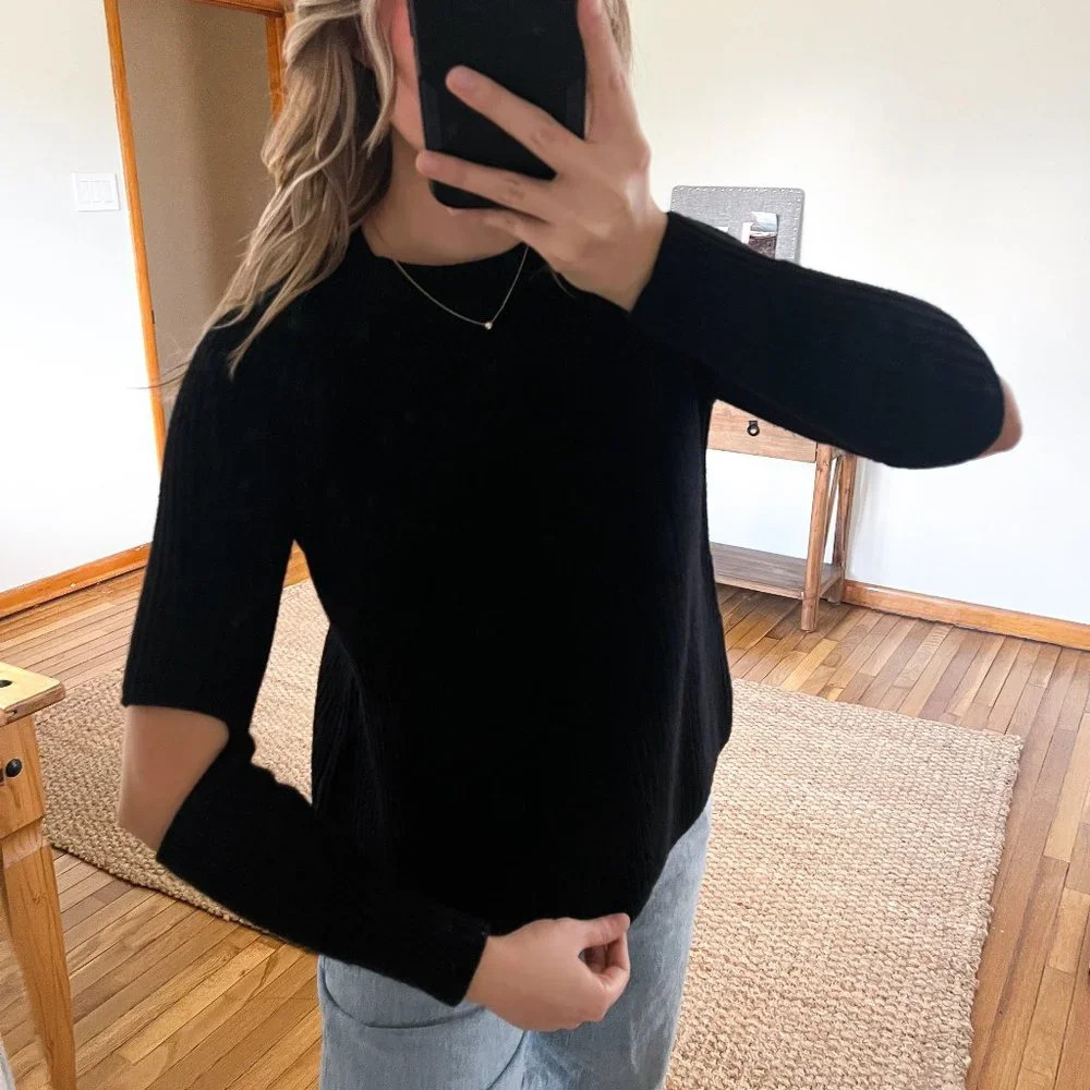 Zoe Jordan Black Wool Cashmere Blend Knit Cutout Elbow Pullover Sweater XS